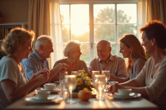 Couple agee celebrant 60 ans de mariage avec famille