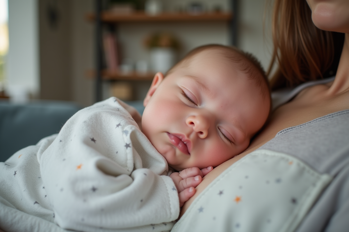 Bebe garcon allonge sur le ventre sur le ventre de ses parents