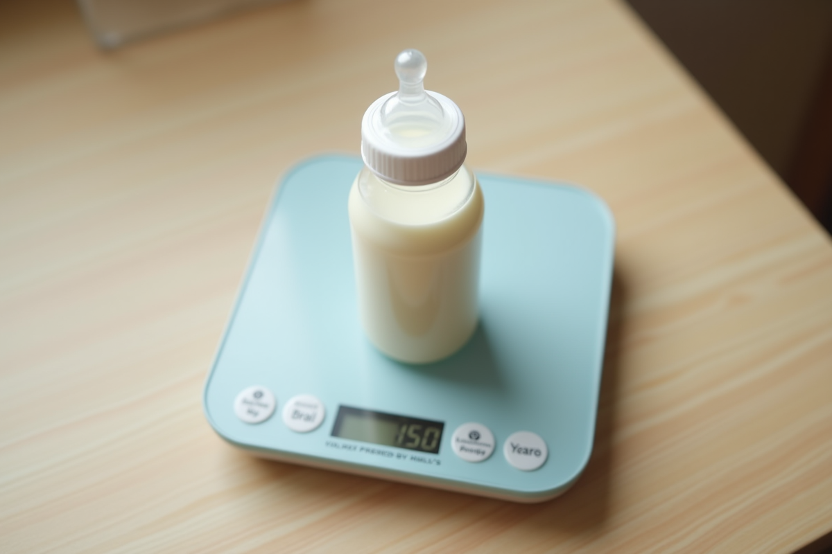 Biberon de lait sur une balance digitale avec écran LCD