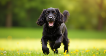 Cocker spaniel noir jouant dans un parc ensoleille