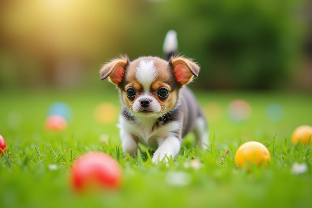 Chiot chihuahua curieux dans le jardin en plein air