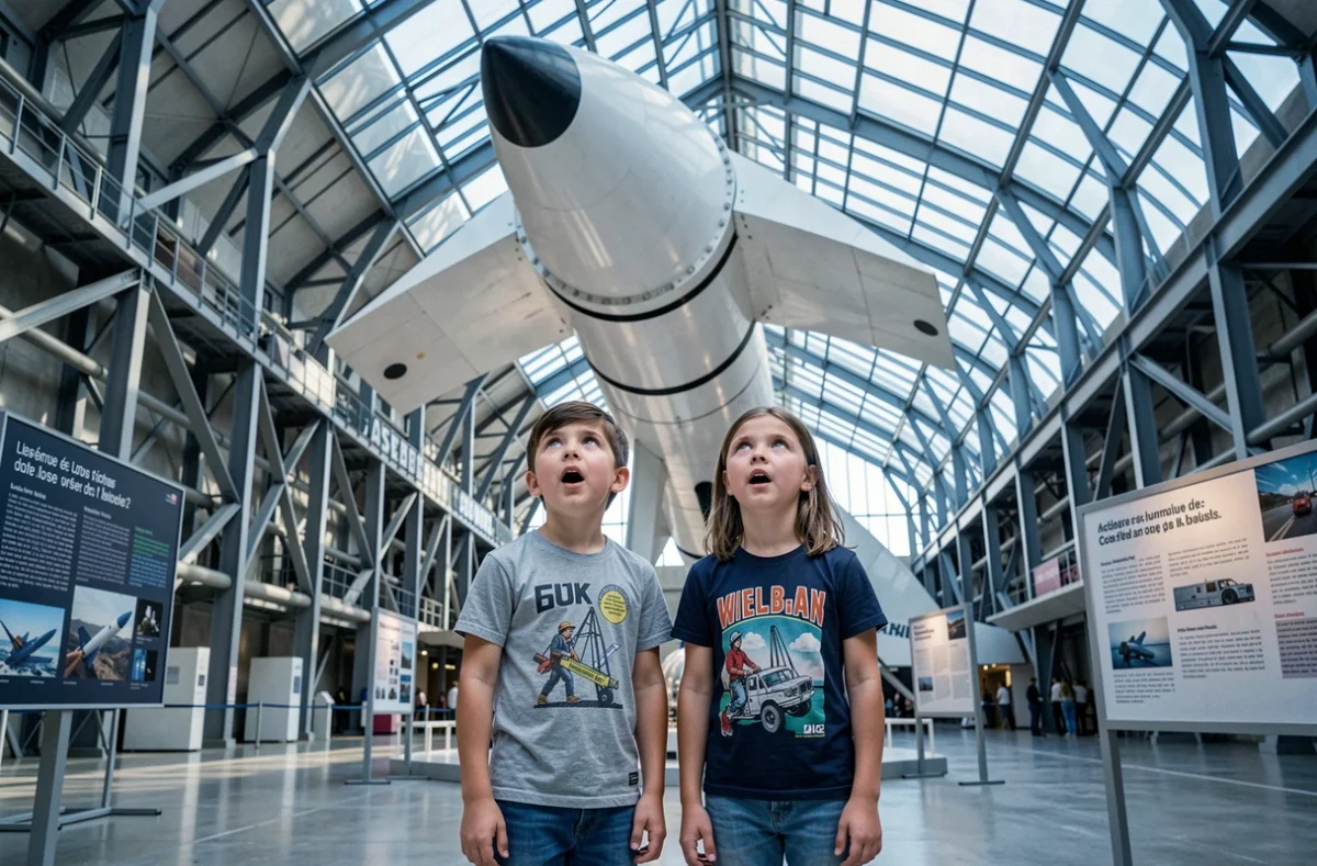 Enfants émerveillés devant la fusée Ariane à la Cité de l'Espace de Toulouse