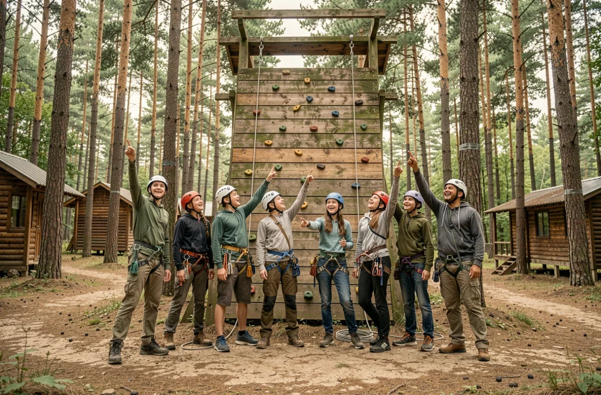 Adolescents lors d'une activité escalade multi-activités en colonie de vacances Djuringa Juniors