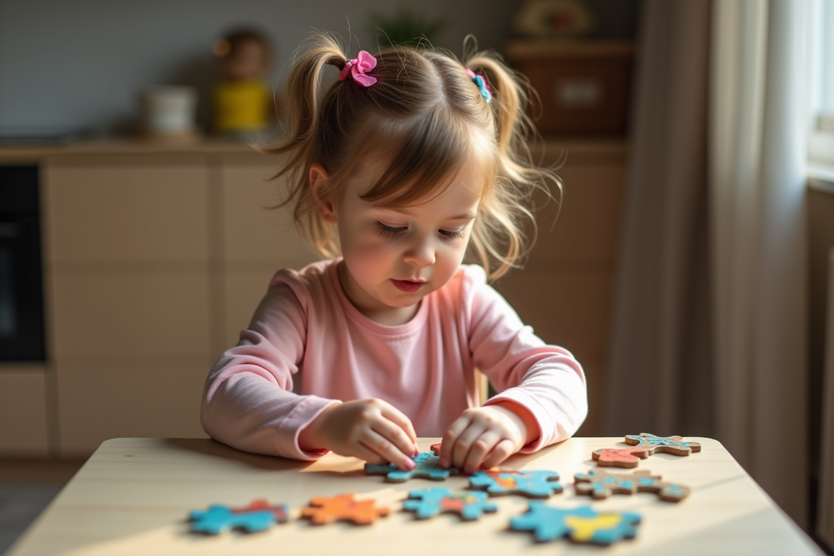 Fille de 3 ans assise à une table en train d