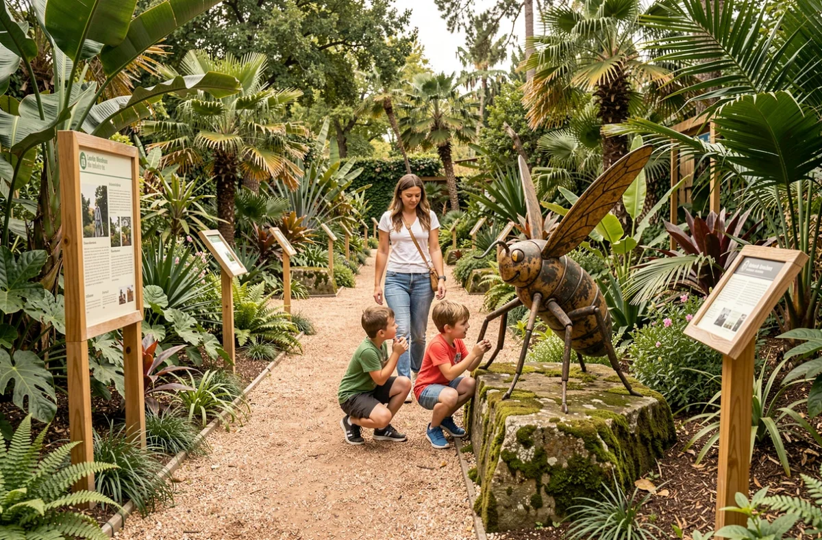 Mère et enfants explorant les Jardins du Muséum à Borderouge à Toulouse