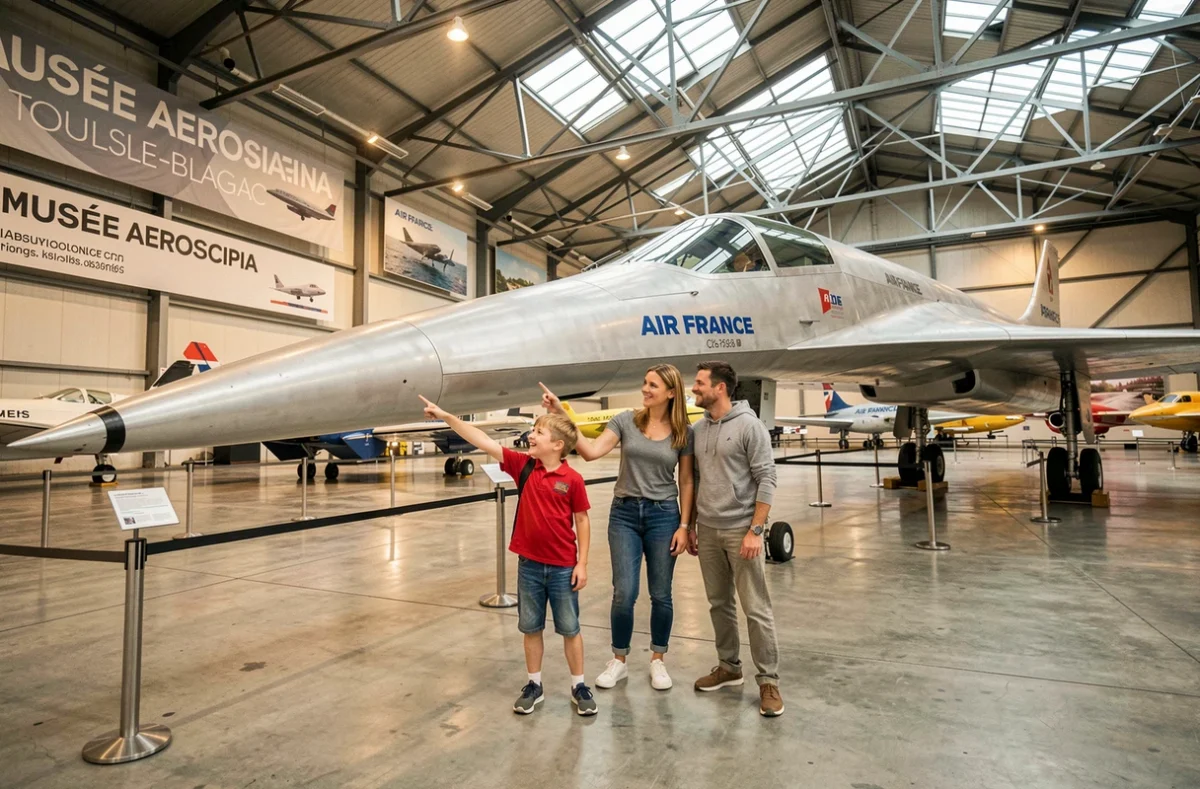 Famille admirant le Concorde au Musée Aeroscopia près de Toulouse