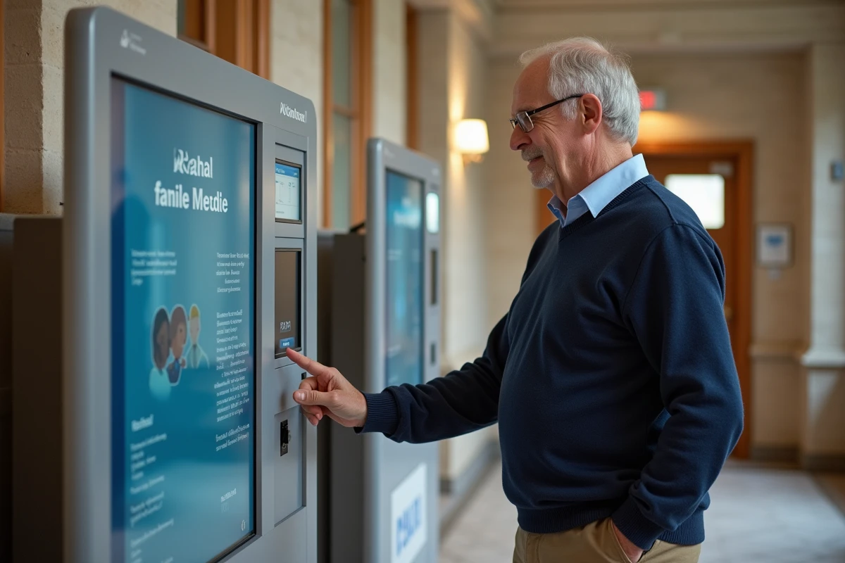 Père utilisant le terminal d