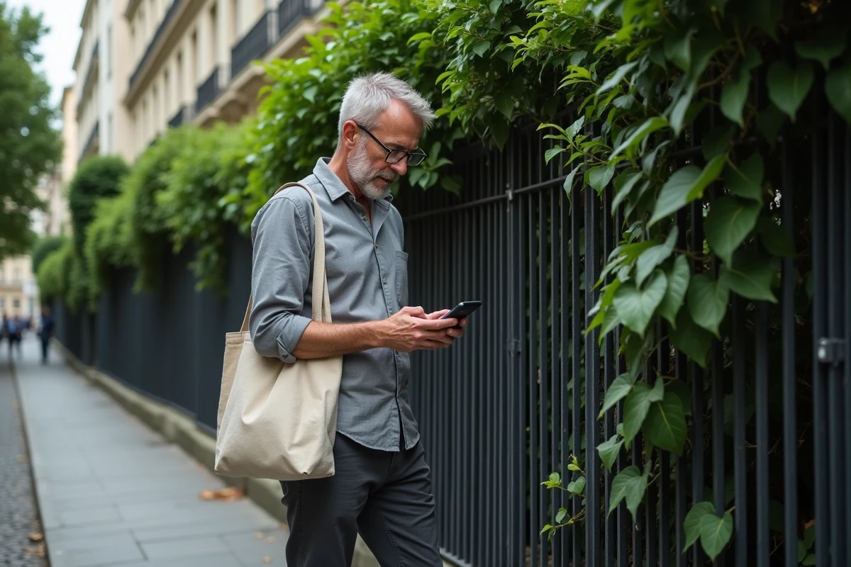 Personnalité médiatique protégeant sa vie privée devant son domicile parisien à l'abri des regards