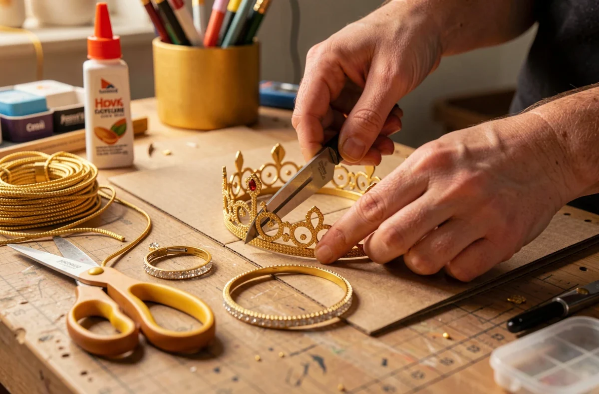 Tiare et bracelets dorés fabriqués à la main